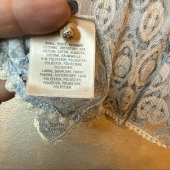 HD in Paris Anthropologie Paris Blue Cream French Lace Peplum Blouse SZ 0 - Picture 12 of 13